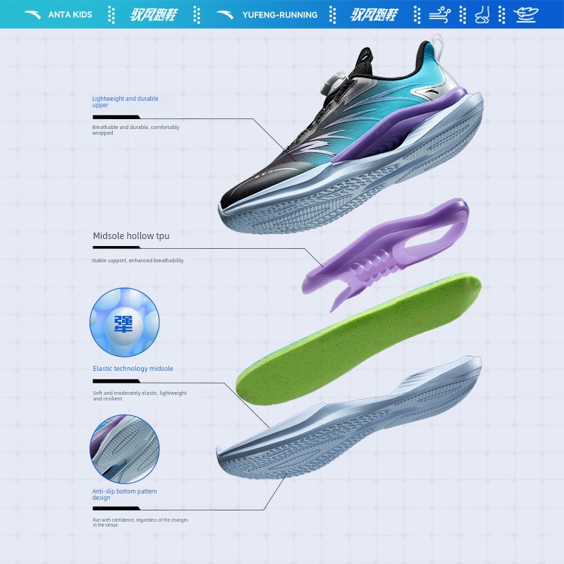 Anta Kidsren's Boys' Running Shoes 2026 New Spring and Summer Mesh Breathable Kidsren's Knob Shoes Kidsren's Sports Shoes