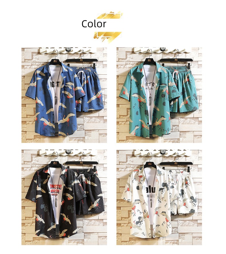 sandy beach Korean version trend a set collocation Fenghua Short sleeve