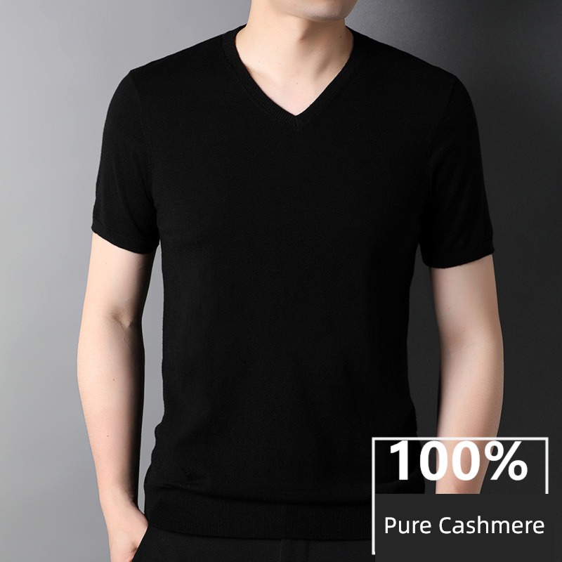 Half sleeve V-collar Thin money knitting T-shirt Lay a foundation Pure cashmere sweater