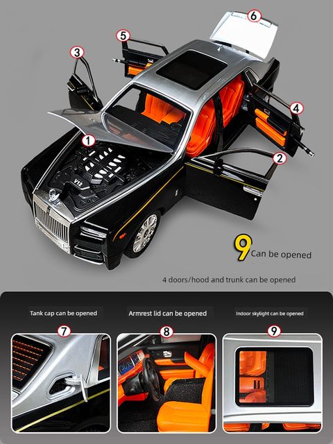 Large alloy Rolls-Royce Phantom Car Model 1 18 Simulation luxury car Children's multi-function toy car boy