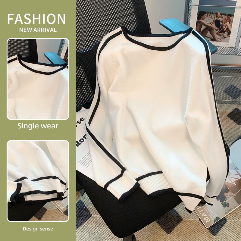A lady of temperament Spring  Condom stripe Sweater