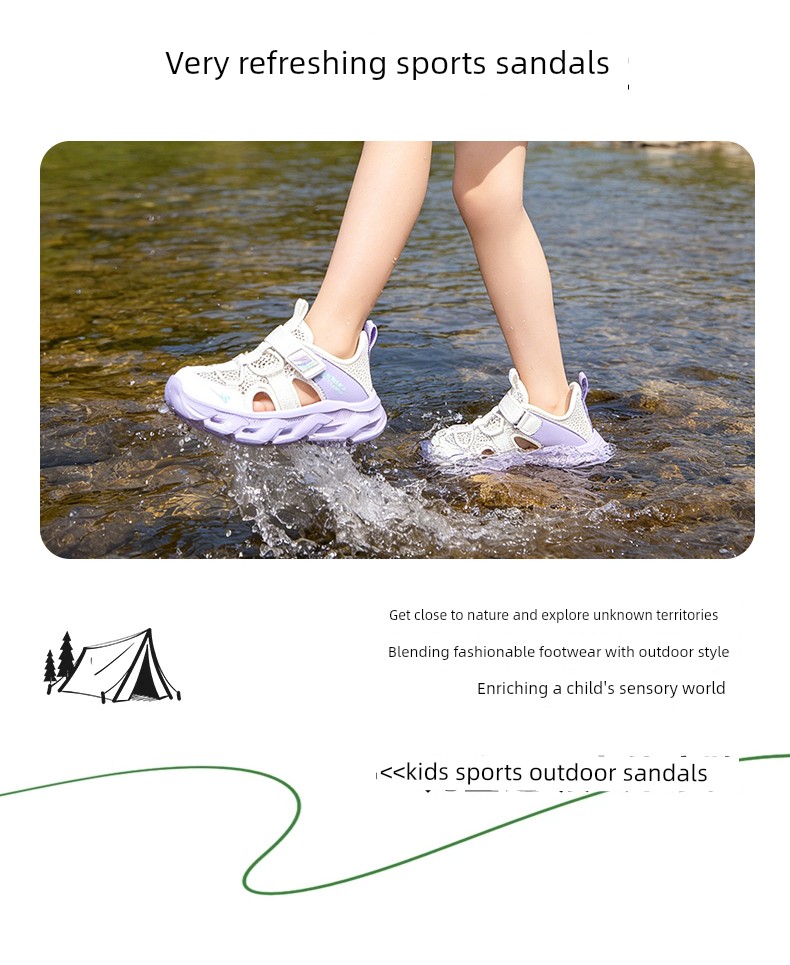 Double Star Children's Sandals for Girls, Summer 2026 New Model, Water-Resistant, Lightweight, Soft-Soled, Breathable, Closed-Toe Sports Shoes — 18