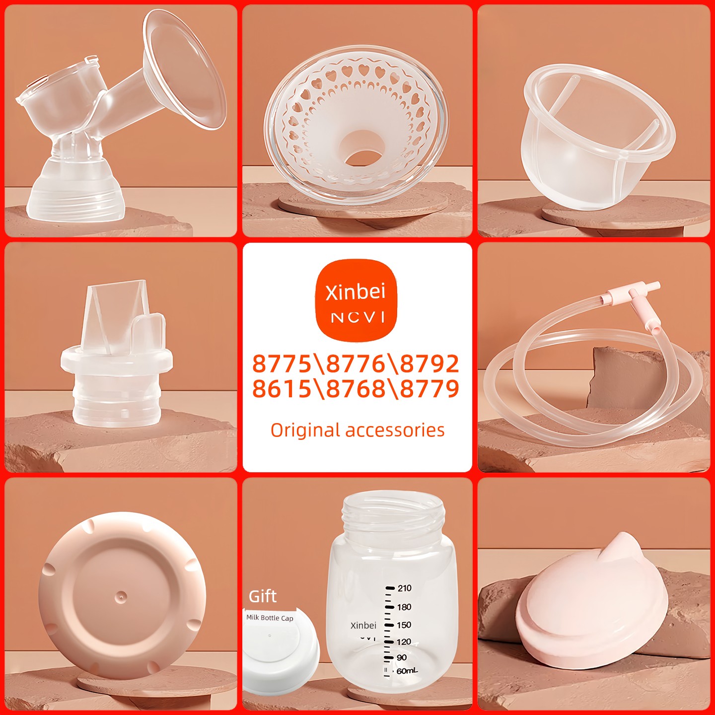 Xinbei 8775/8776/8792 Electric Breast Pump Accessories Duckbill Valve Cylinder Silicone Massage Pad Three-Way Bottle