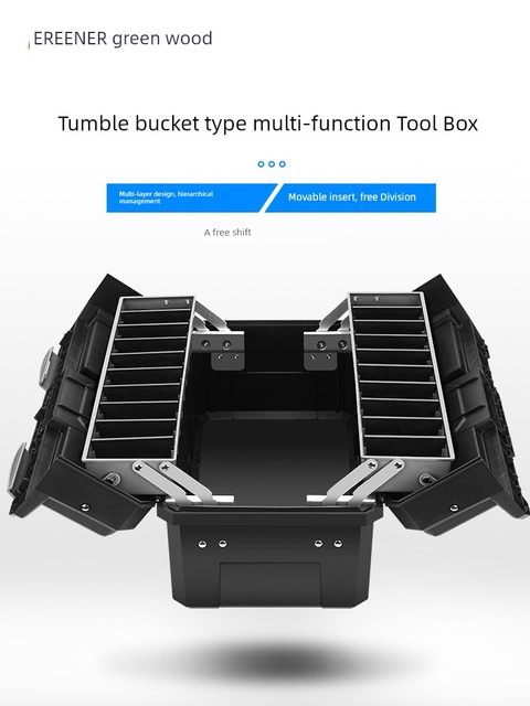 Green forest three-layer folding tool box multi-function portable large-size repair home industrial-grade hardware empty storage box