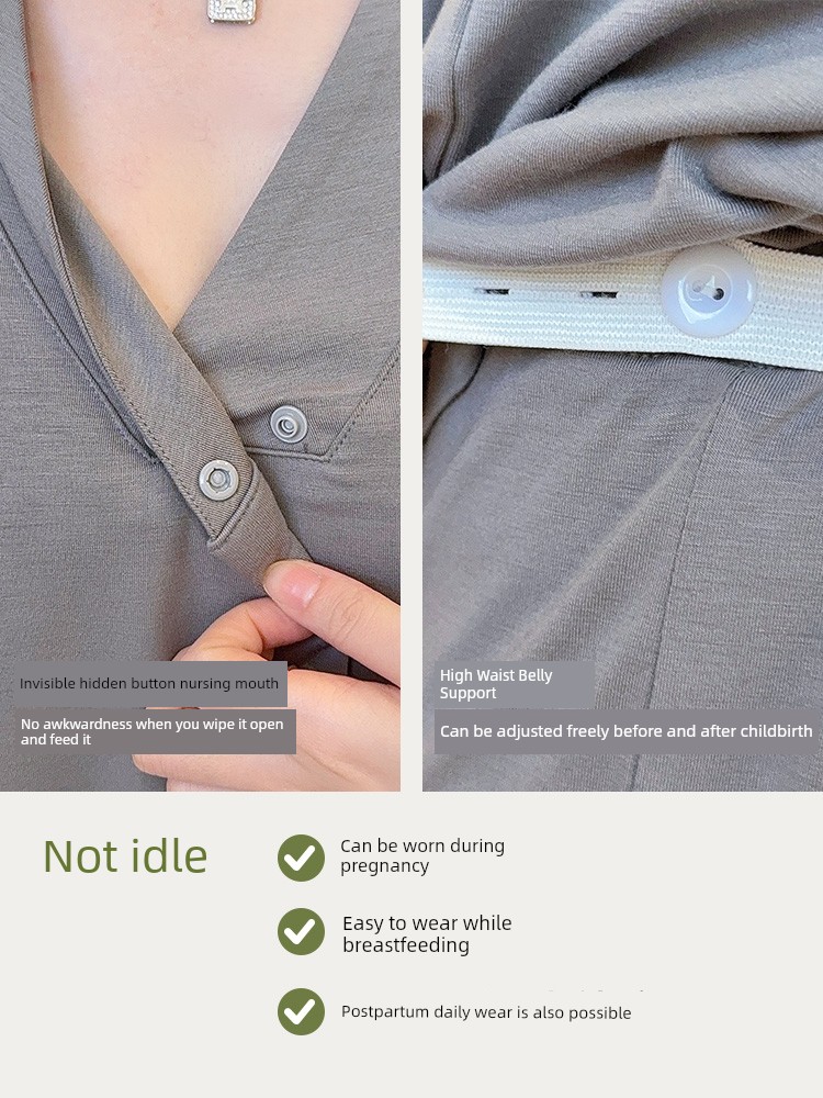 Modal Summer, Autumn, and Winter Maternity Wear with Chest Pads, Pure Cotton Postpartum October Maternity Nursing Pajamas and Loungewear — 5