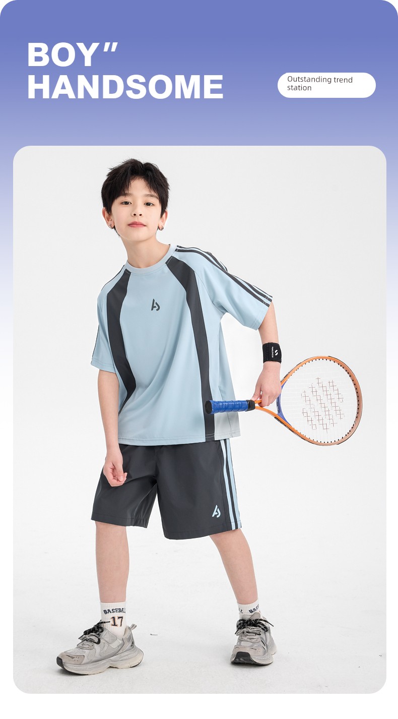 Boys' Summer Outdoor Color-Blocking Sports Quick-Dry Short-Sleeve Set 2026 New Model Youth Children's Ice Silk Two-Piece Set — 5