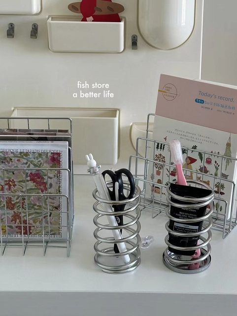 *Fish store*ins Stainless steel spiral toothbrush stand handheld pen holder tableware hollow storage rack