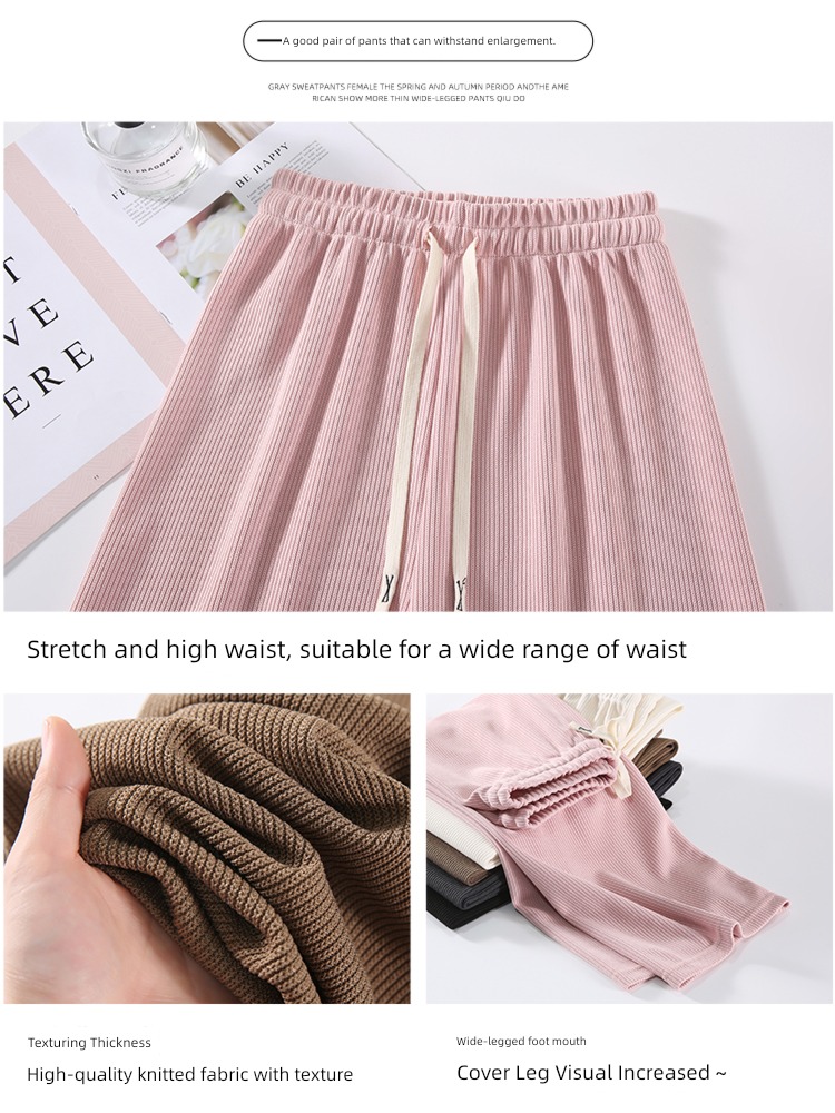 knitting Show thin High waist Plush Straight cylinder leisure time Wide leg pants