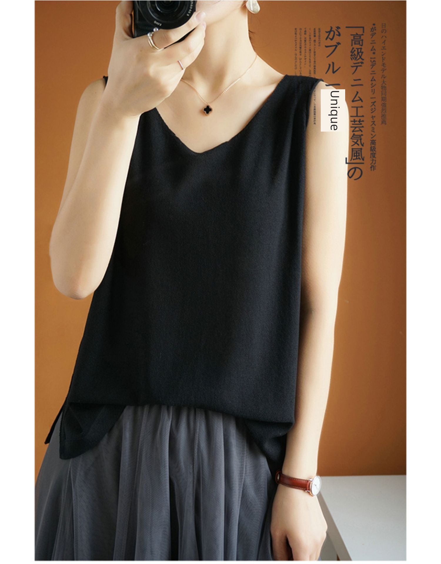 Sling configuration suit Cover your belly easy Sleeveless T-shirt flax