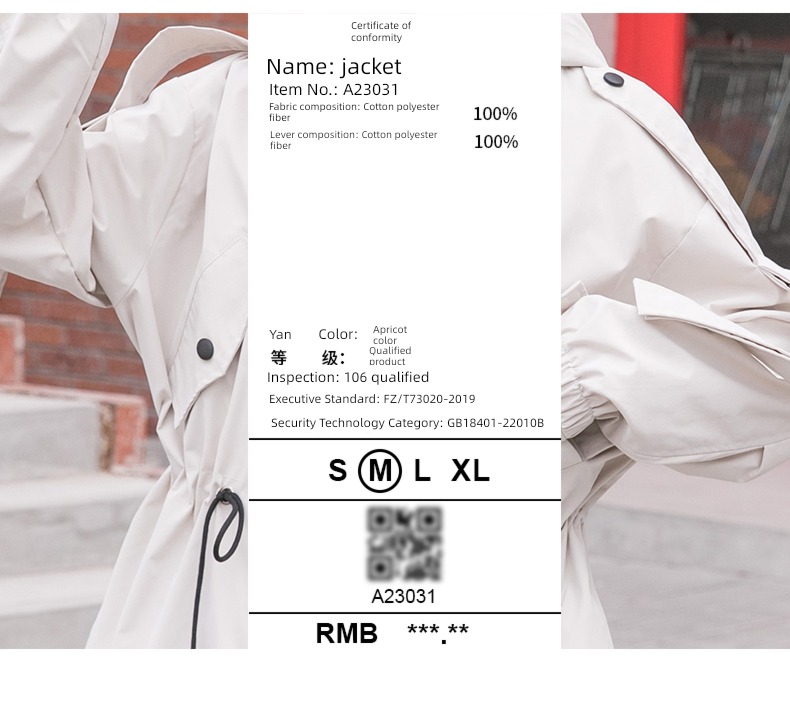 Mizi banner Big size Hooded leisure time Medium and long term Windbreaker
