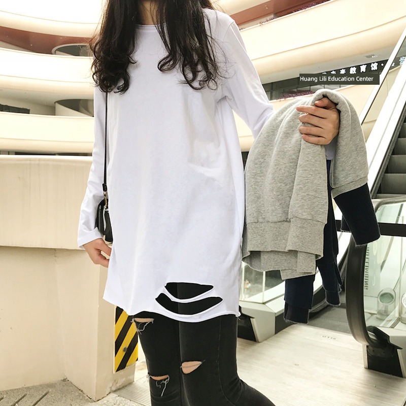 hole ma'am Undershirt easy jacket Long sleeve T-shirt