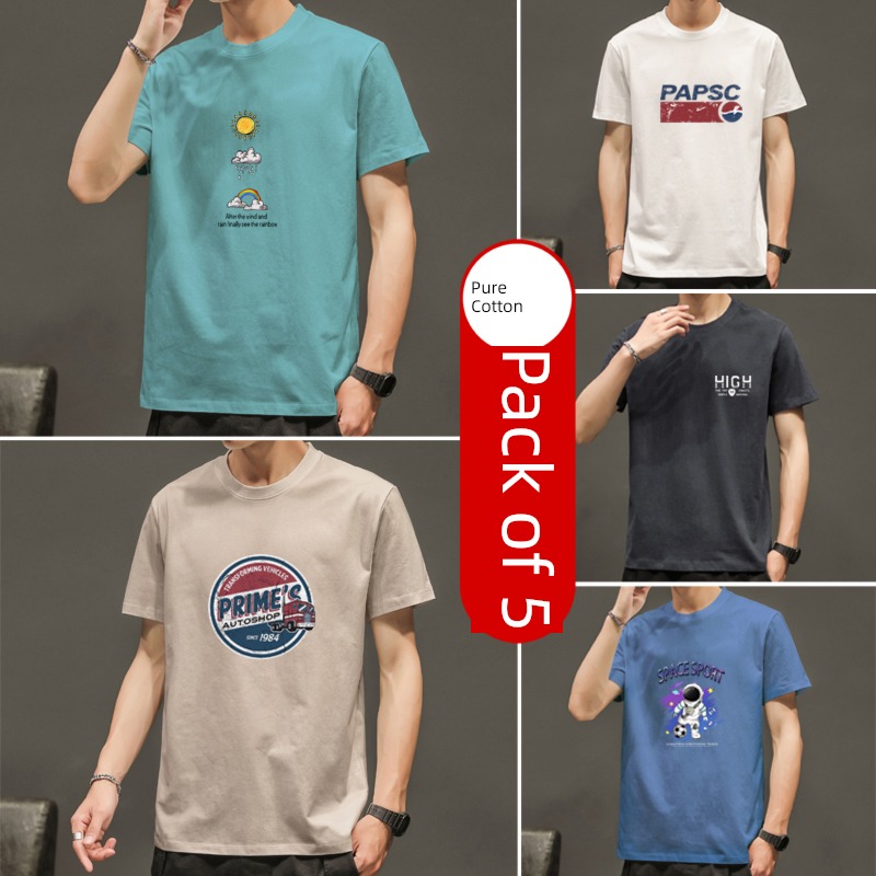 5 piece man Chaopai Port style clothes Versatile Short sleeve T-shirt