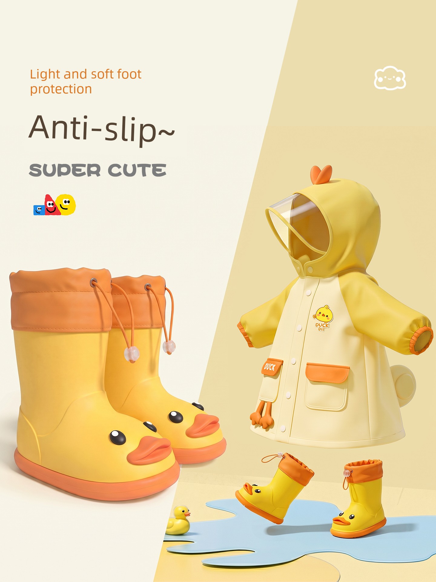 Bemee Children's Rain Boots and Raincoat Set for Girls and Boys, Rain Boots for 2-Year-Old Toddlers, 1-Year-Old Infants, and Kindergarten-Specific Water Shoes
