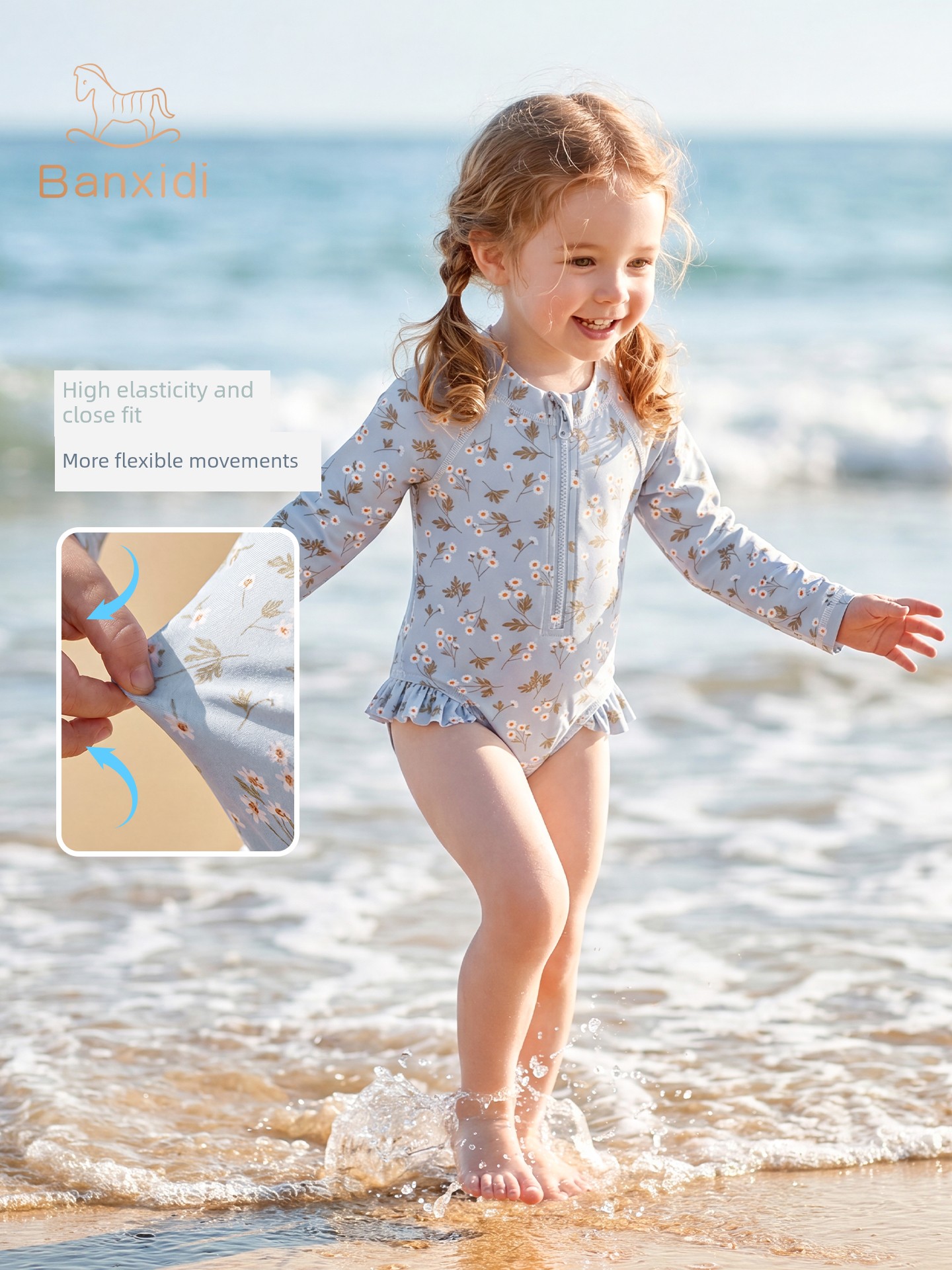 Banxidi Girls' Sun Protection Swimsuit 2026 New Baby Cartoon One-Piece Long-Sleeved Swimsuit Kidsren's Princess Swimsuit — 5