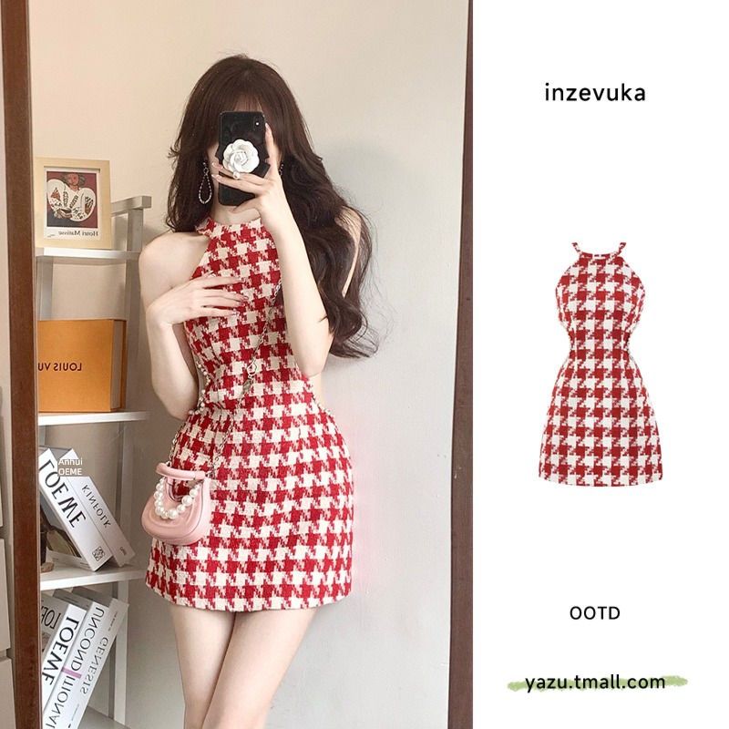 Light luxury Retro houndstooth  little chap Celebrity Dress