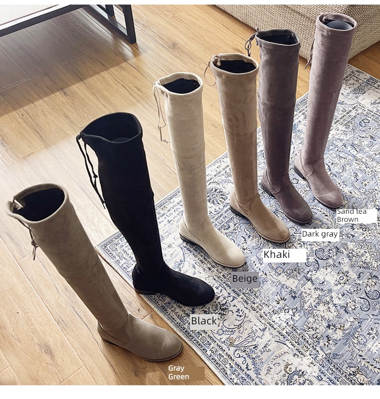 Internet celebrity winter Milky white elastic force Show thin Over the knee Boots