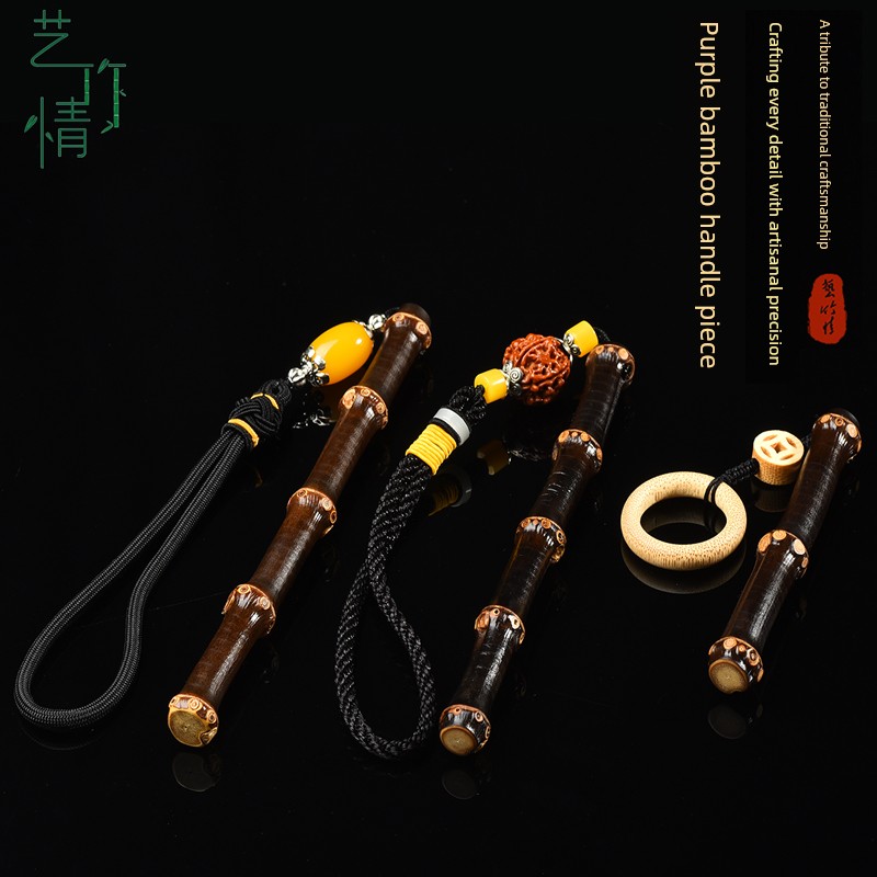 Purple Bamboo Root Handle Piece Crafts Black Bamboo Hand Pieces Hand Toy Solid Bamboo Handle Piece Bamboo Plaything Jade Bamboo Handle Piece