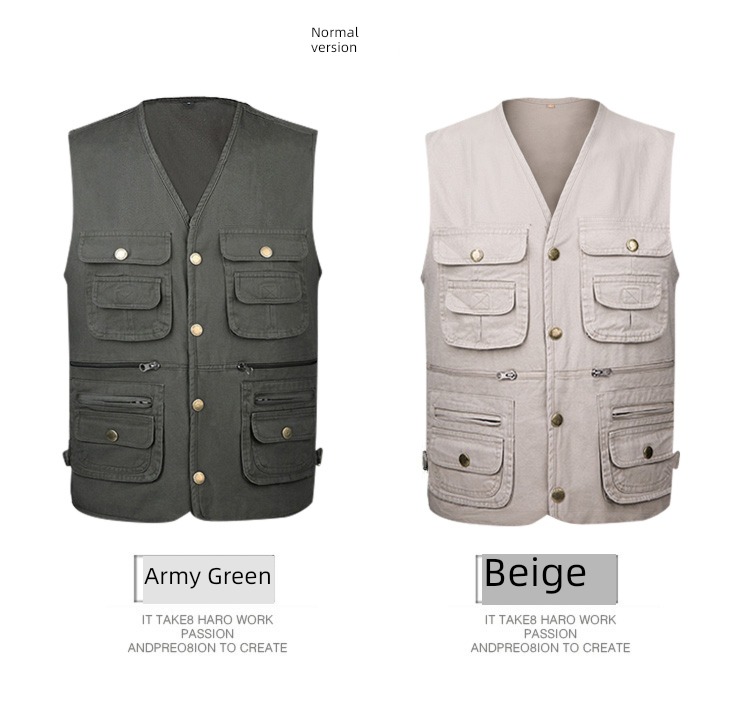 Cotton outdoors Middle aged and elderly man spring and autumn Multiple pockets Photography Vest easy vest washing pure cotton go fishing Vest