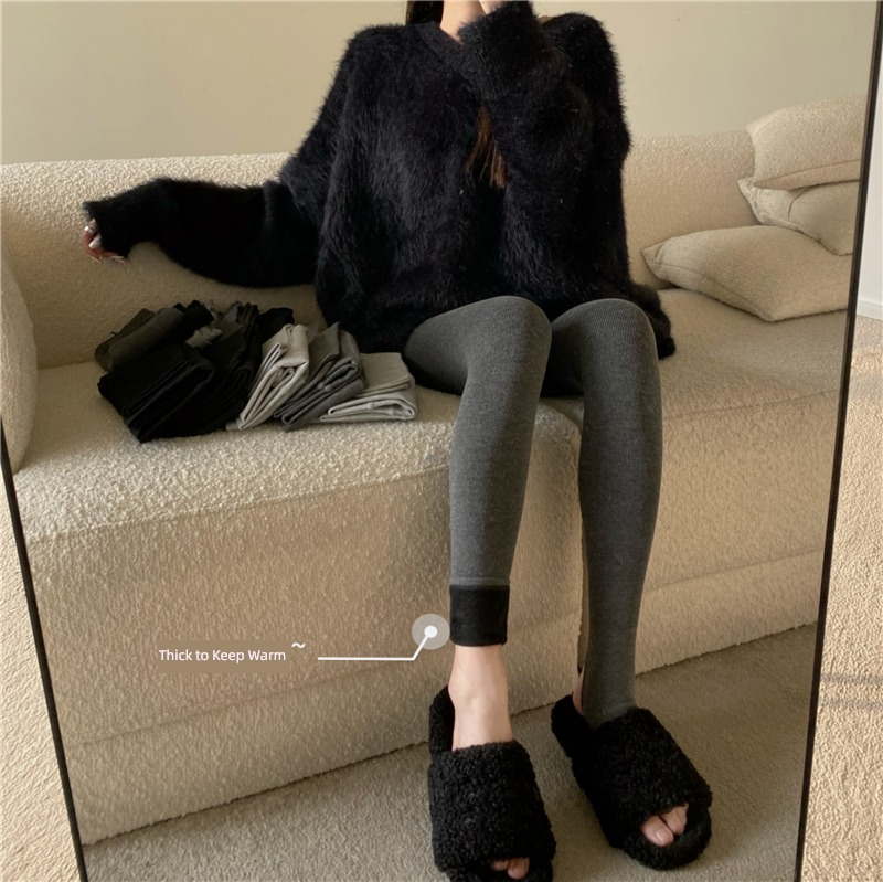 Autumn and winter thickening grey Wear out Connect feet Self-cultivation Leggings