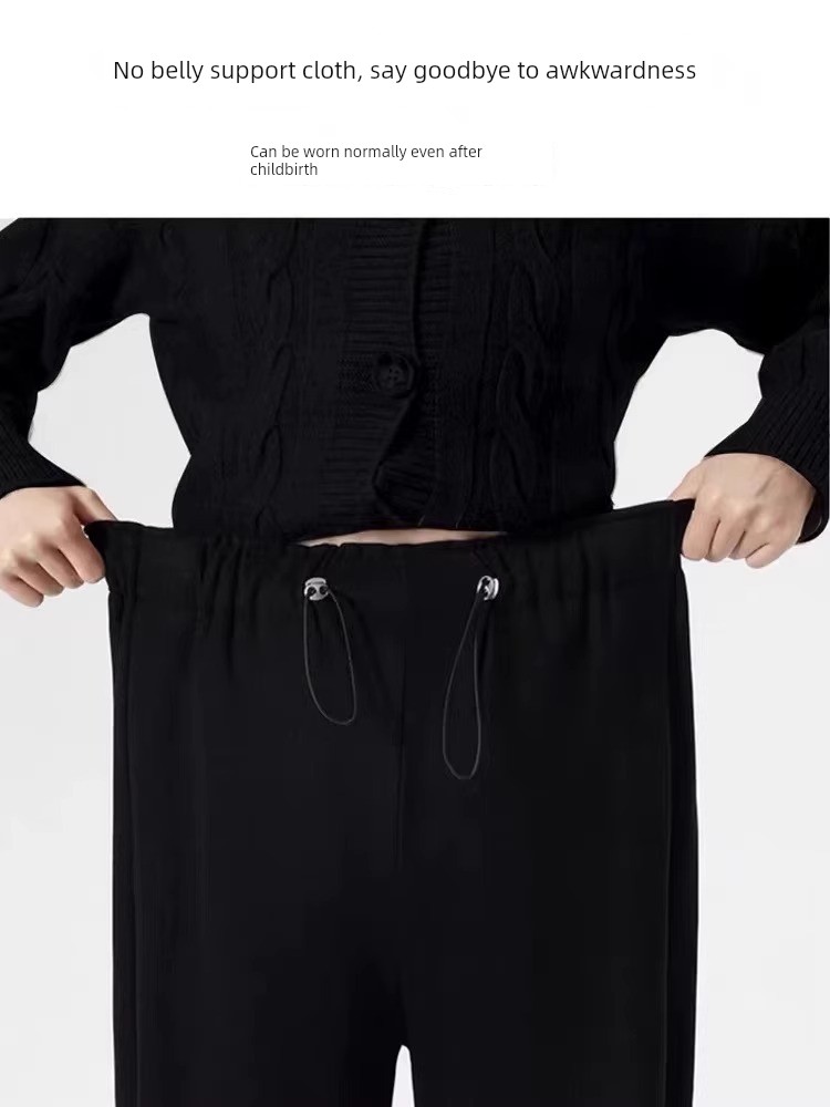 Maternity Pants for Outdoor Wear, Spring and Autumn 2026 New Style, Drawstring, No Belly Support, Plus Size, Petite, Straight-Leg Suit Pants, Wide-Leg — 15
