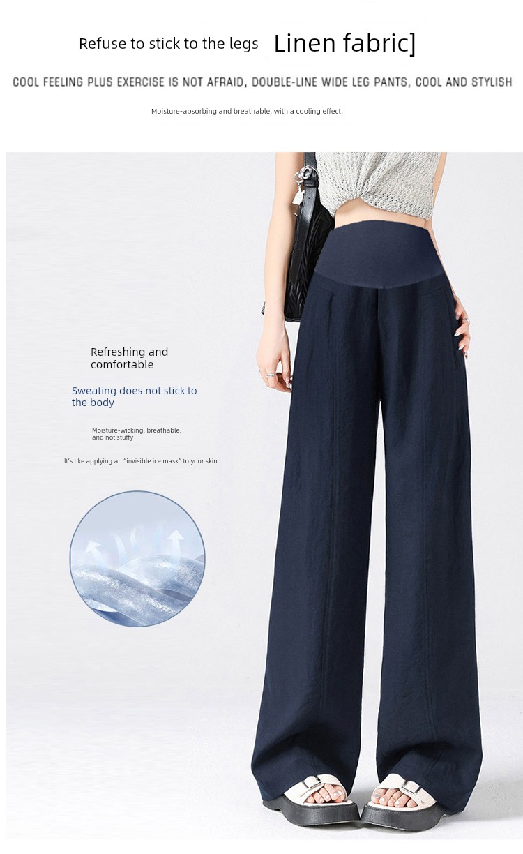 Jq Jingqi Maternity Pants for Spring and Summer, New Style Linen Thin Wide-Leg Pants That Don'T Tighten Around the Belly during Pregnancy — 13