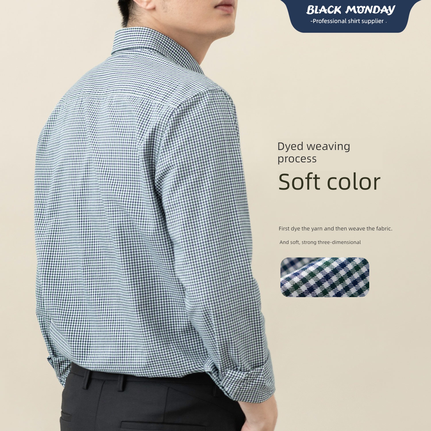 Inch shirt Yarn dyed weaving Plaid Long sleeve leisure time Basics shirt