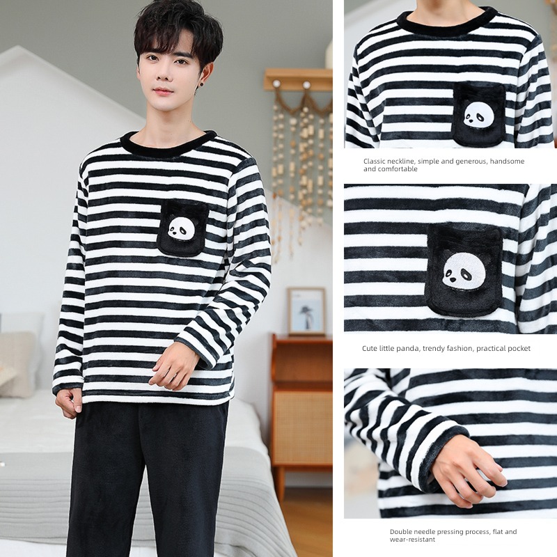 male Autumn and winter thickening keep warm Flannel Condom pajamas