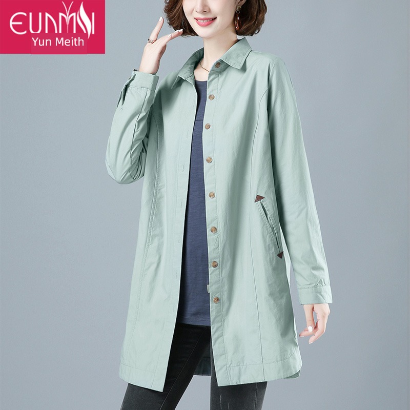 spring and autumn pure cotton mom Foreign style Women Medium length Windbreaker