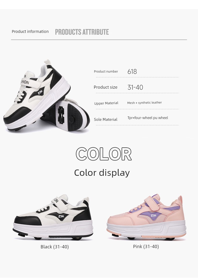 Heelys Shoes for Girls, Invisible Four-Wheel Retractable Children's Shoes, 4-Wheel Adult Roller Skates for Travel, Suitable for Girls Aged 6 to 12 — 12