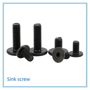 12.9 Grade Black Hexagon Socket Flathead Screw Large Flat Head cm Machine Screw Black Thin Flat Head in Hexagonal Screw