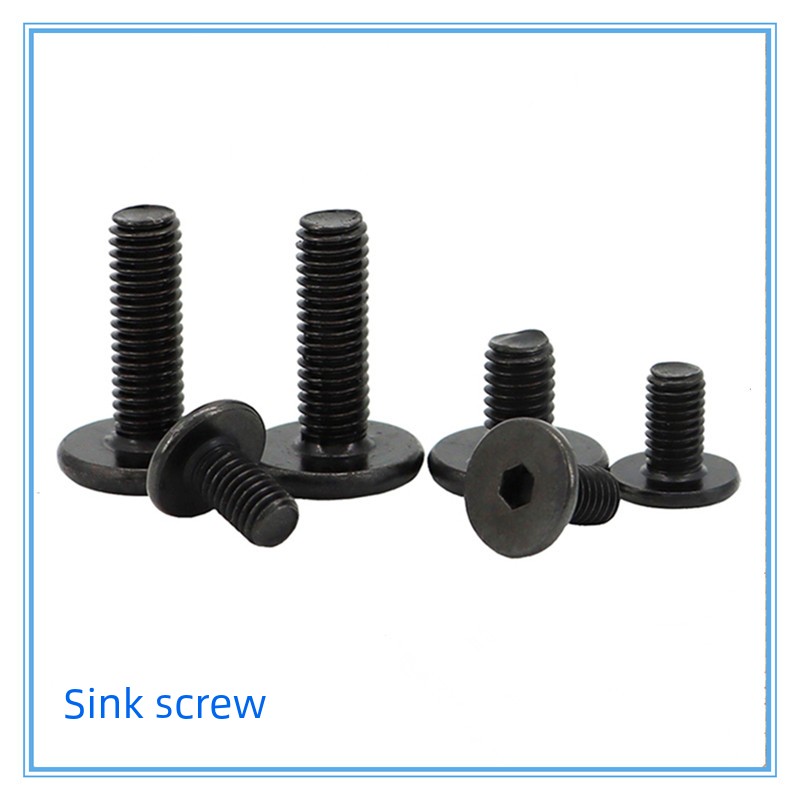 12.9 Grade Black Hexagon Socket Flathead Screw Large Flat Head cm Machine Screw Black Thin Flat Head in Hexagonal Screw
