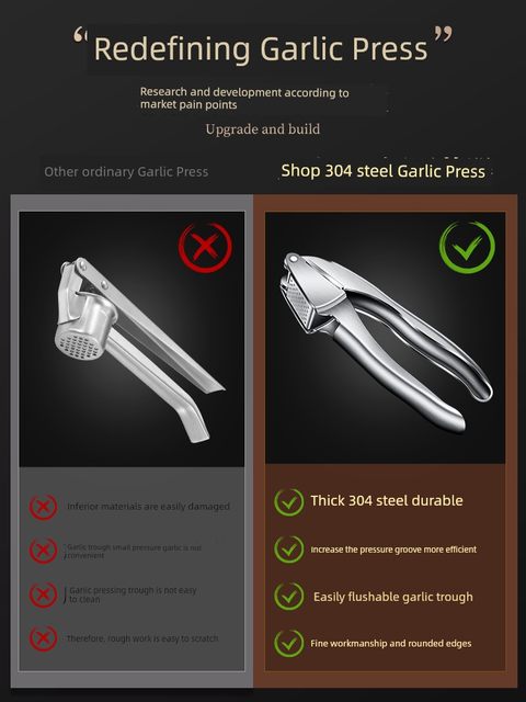 304 stainless steel manual garlic press grind ginger crushed ginger garlic paste garlic mashed garlic magic tool household kitchen gadget