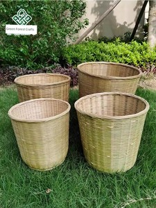 Bamboo Woven Round Bucket Bamboo Basket for Home and Commercial Use, Storage Basket for Fruits and Vegetables, Kitchen T