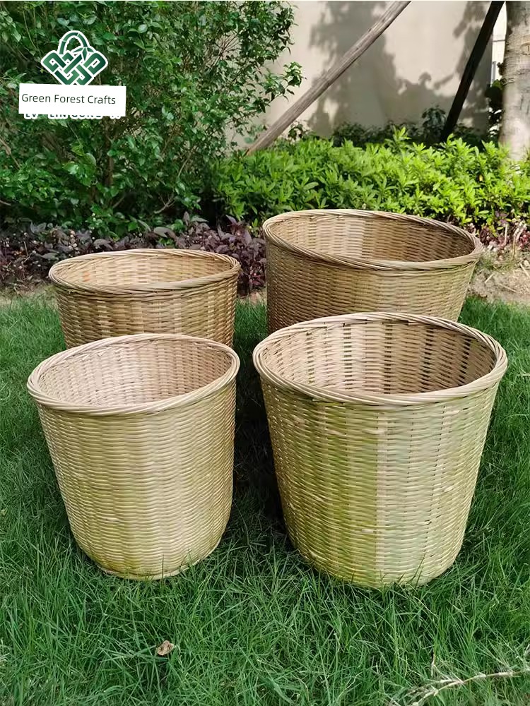 Bamboo Woven Round Bucket Bamboo Basket for Home and Commercial Use, Storage Basket for Fruits and Vegetables, Kitchen Trash Basket, Large Basket, Large, Medium, Small Sizes