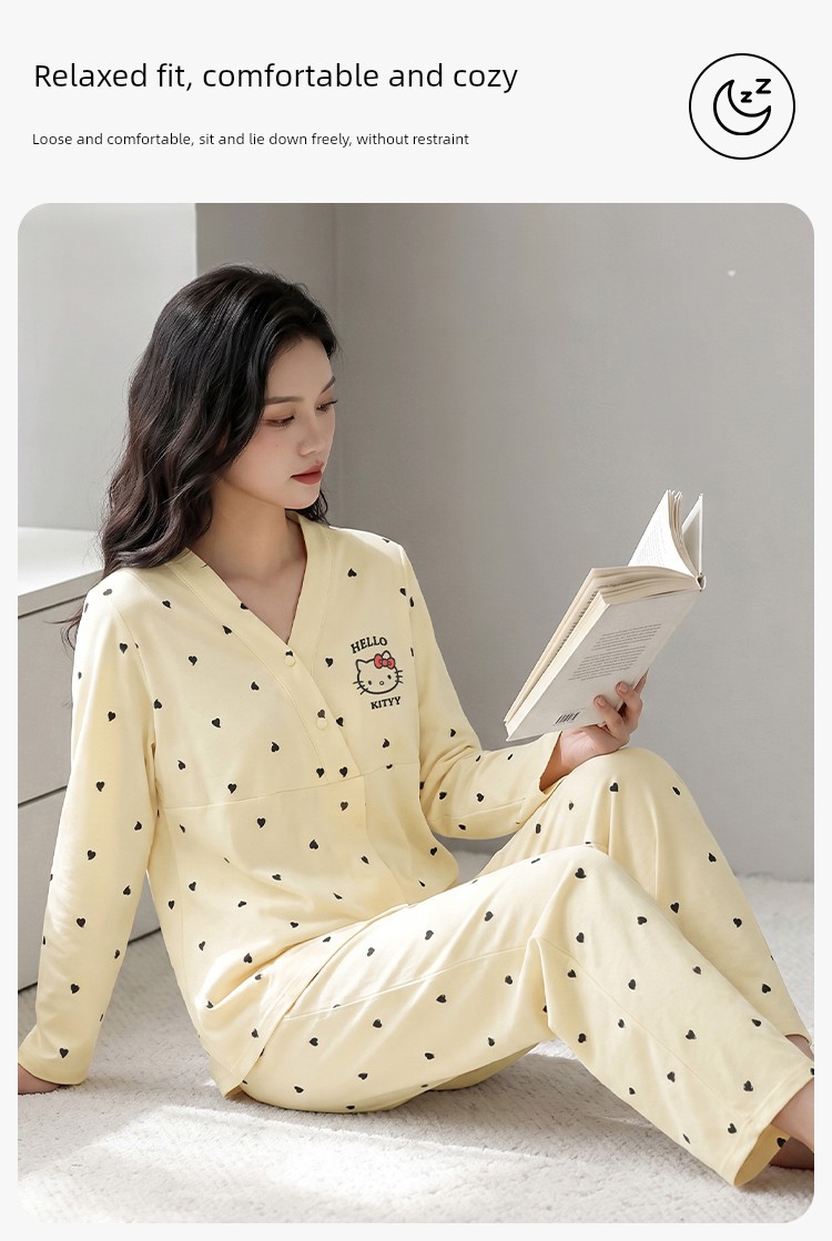 Anna Mommy's Pure Cotton Maternity Pajamas with Hat, Spring and Autumn Style, Nursing Sleepwear, Autumn and Winter Loungewear Set — 7