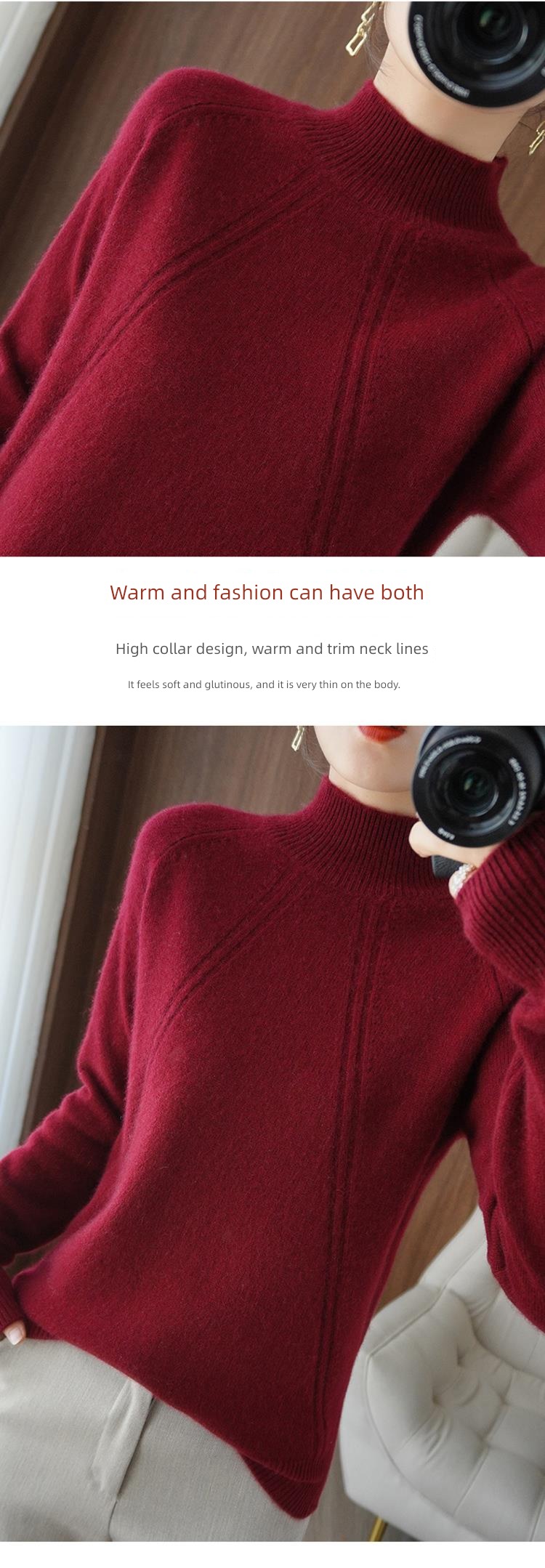 Plush thickening knitting Half high collar Foreign style ma'am sweater