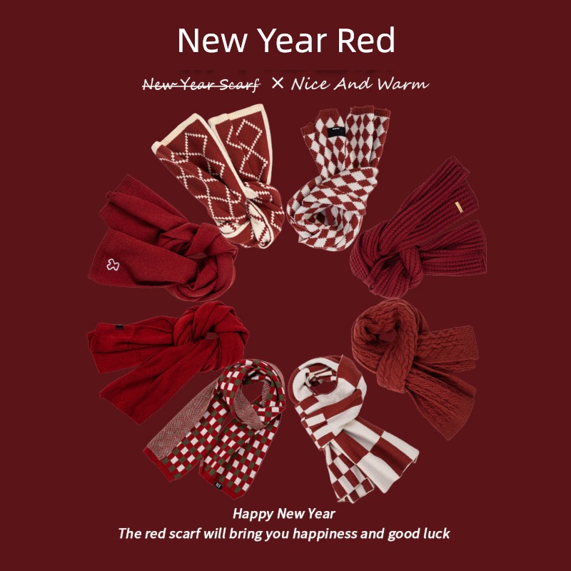 female winter Versatile Christmas gift claret scarf