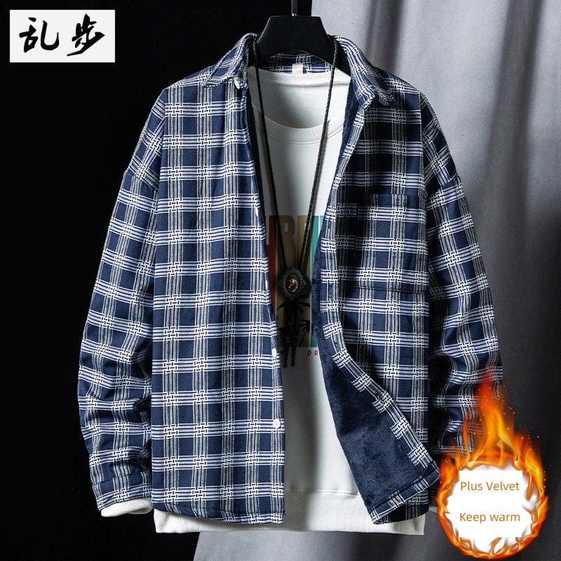 Inch shirt Long sleeve Plush leisure time winter clothes lattice shirt
