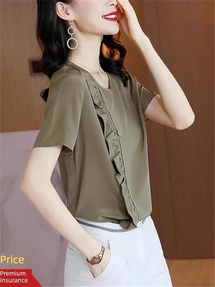T-shirt lady Foreign style Small shirt fashion Agaric edge Short sleeve