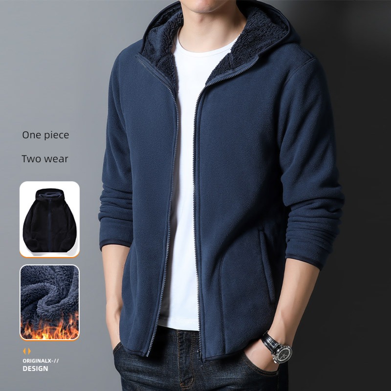Autumn and winter Sweater man Chaopai easy leisure time Fleece loose coat 2022 new pattern winter Plush thickening cotton-padded clothes