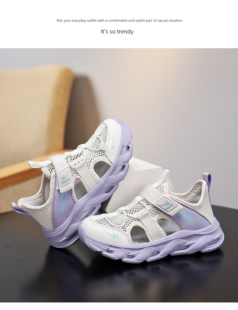 Double Star Children's Sandals for Girls, Summer 2026 New Model, Water-Resistant, Lightweight, Soft-Soled, Breathable, Closed-Toe Sports Shoes — 22