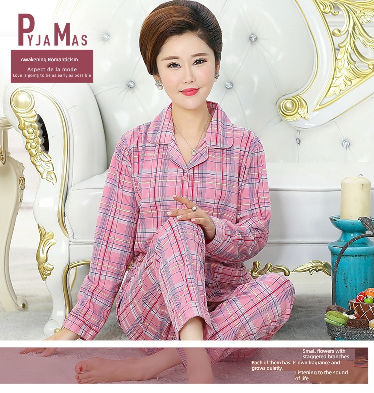 summer middle age mom Spring and Autumn Cotton mother-in-law pajamas