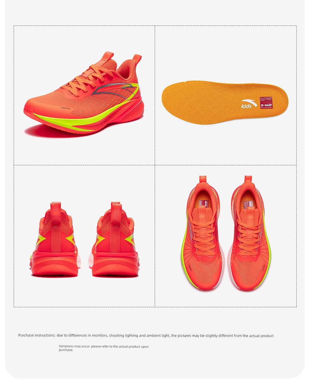 Anta Children's Wave 4 Running Shoes 2026 Summer New Breathable Professional Physical Test Running Shoes for Boys and Girls Youth Shoes — 38