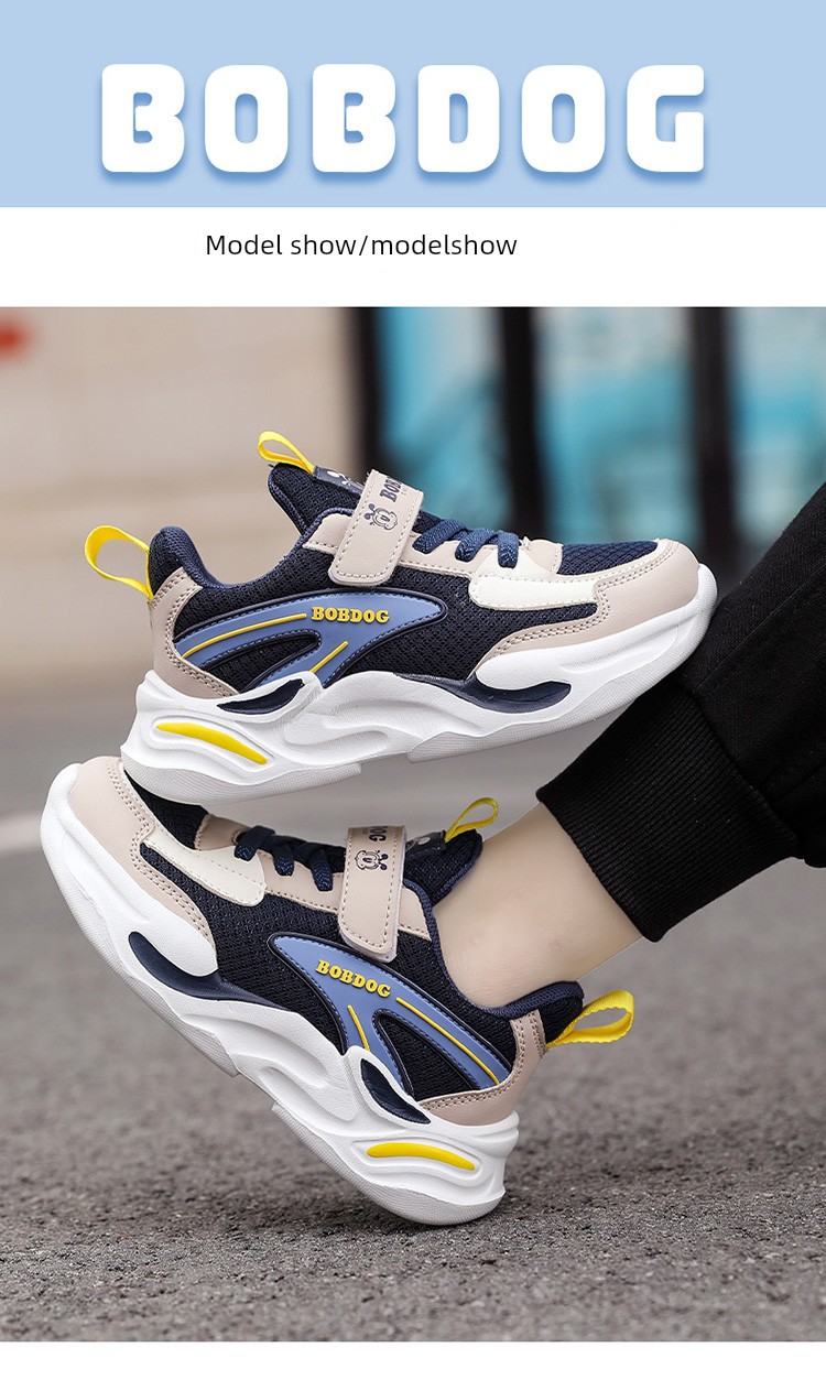 Babudou Boys' 2026 Autumn and Winter Mesh Sports Shoes for Boys and Girls, Non-Slip Soft-Soled Running Shoes with Velcro for Older Children — 10