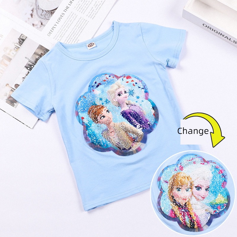 pattern Reversible Sequins Short sleeve princess jacket T-shirt