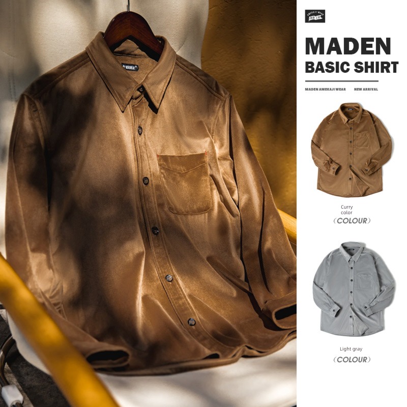 leisure time Coffee velvet shirt Glossy feeling Long sleeve work clothes