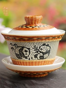 Panda Cover Teacup Sichuan Province Non-Heritage Bamboo Silk Buckle Porcelain
