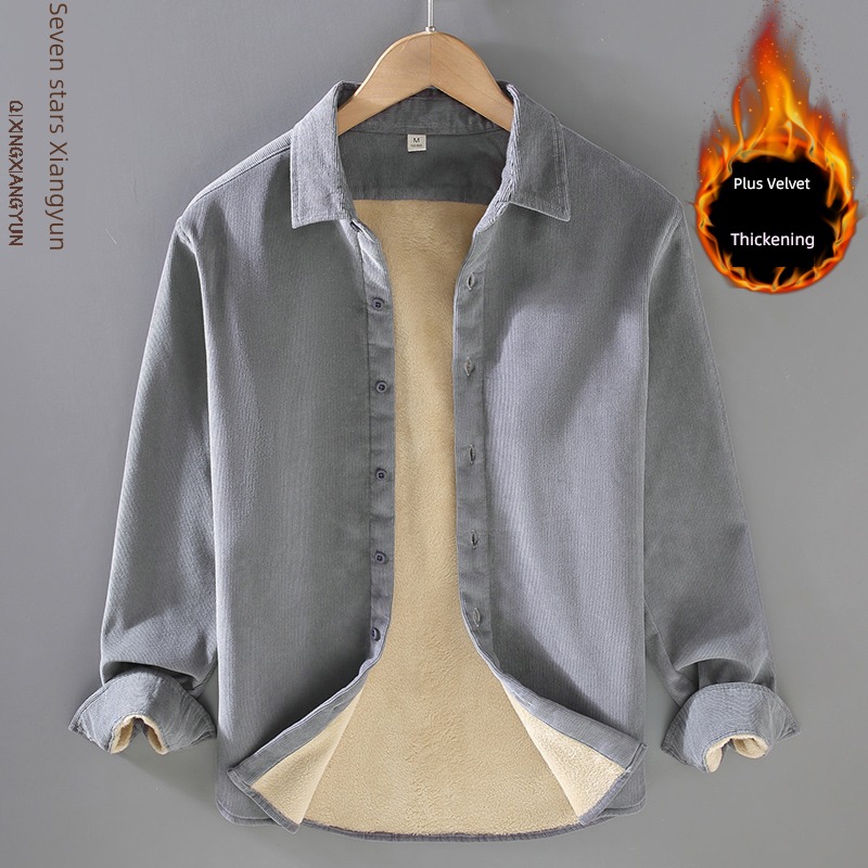 Autumn and winter corduroy leisure time Inner lap Long sleeve shirt