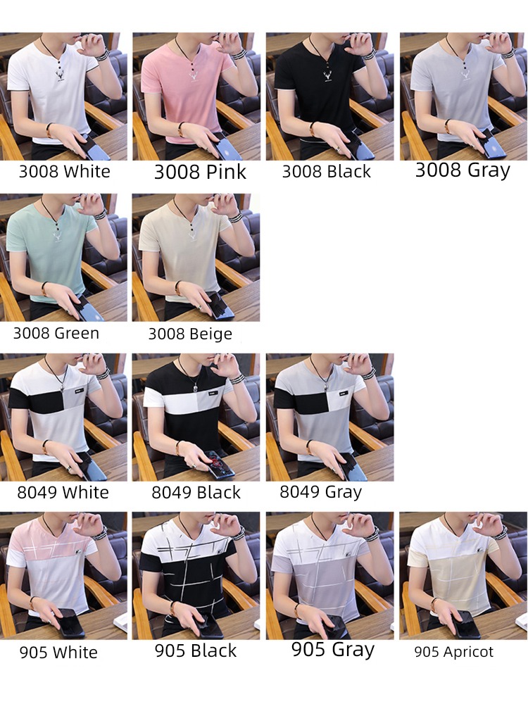 man Ice feeling V-neck Chaopai fashion Self-cultivation Short sleeve T-shirt
