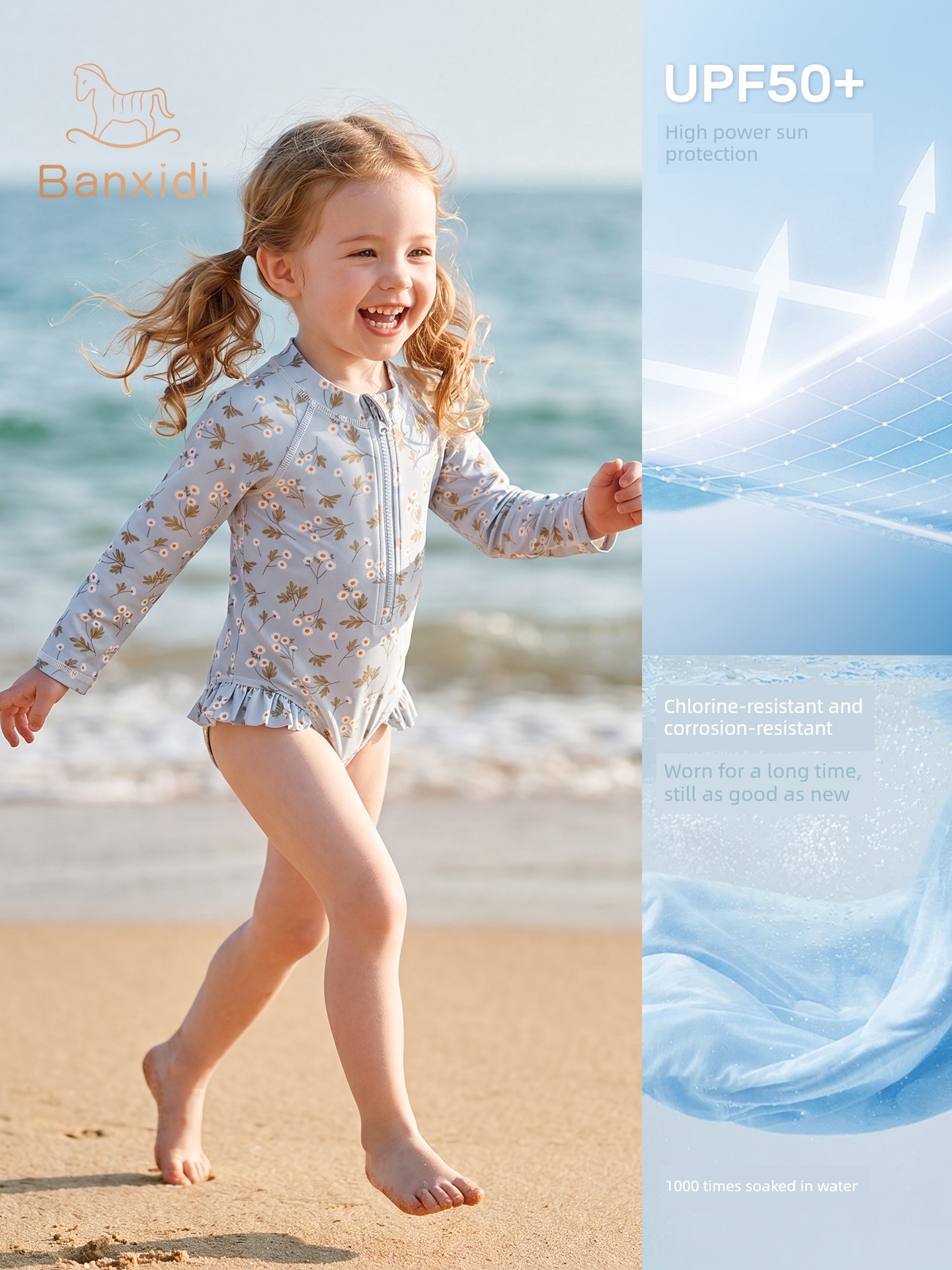 Banxidi Girls' Sun Protection Swimsuit 2026 New Baby Cartoon One-Piece Long-Sleeved Swimsuit Kidsren's Princess Swimsuit — 4